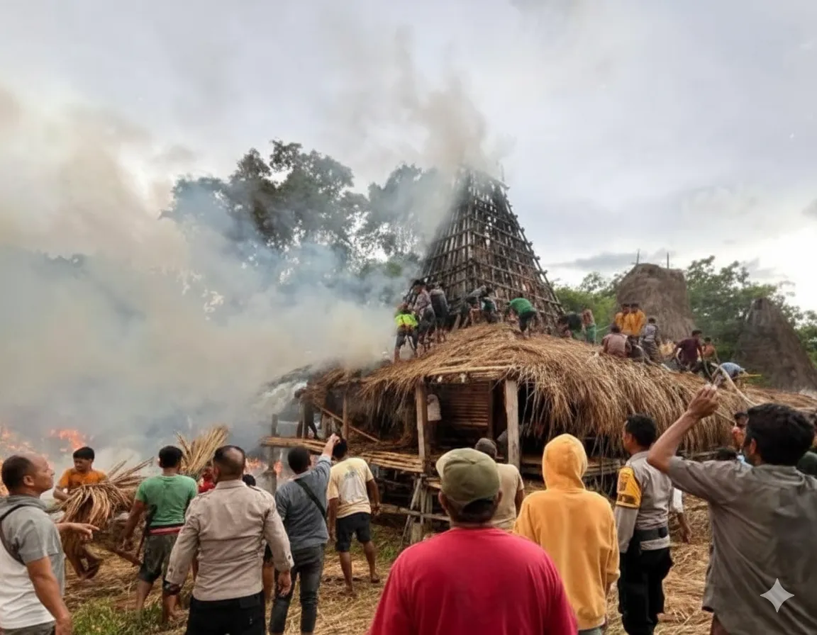 Bencana di Sumba Barat: 28 Rumah Adat di Kampung Waruwora Ludes Dilalap Api